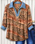 Animal Print Contrast Collar Tunic