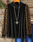Velvet Leopard Foil Patchwork Cowl Neck Top