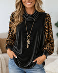 Velvet Leopard Foil Patchwork Cowl Neck Top
