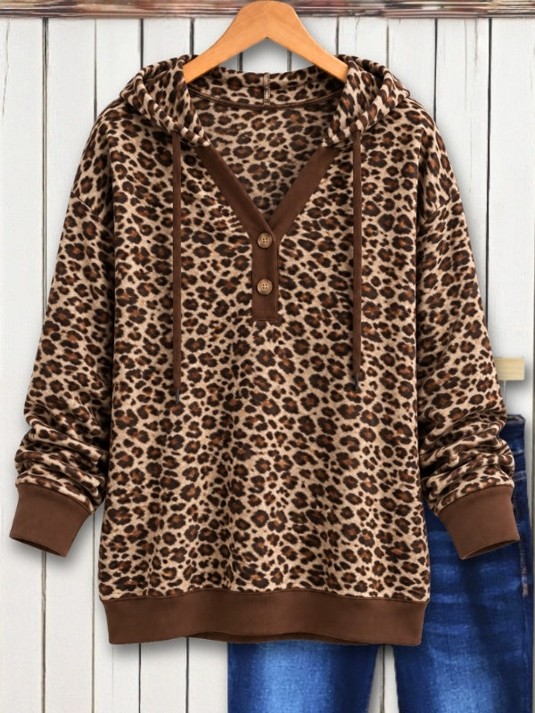 Leopard Print Henley Hoodie Tunic