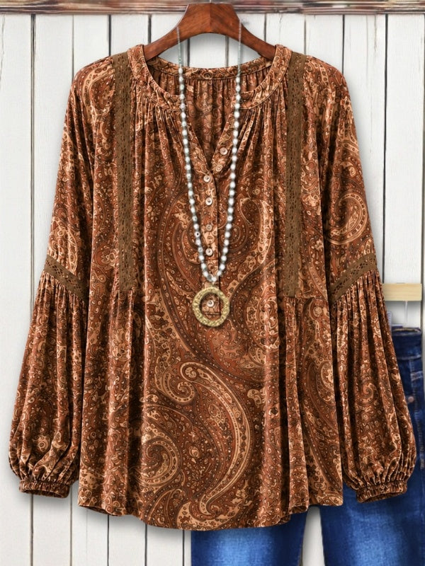 Paisley Print Babydoll Velvet Top