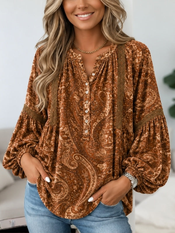 Paisley Print Babydoll Velvet Top