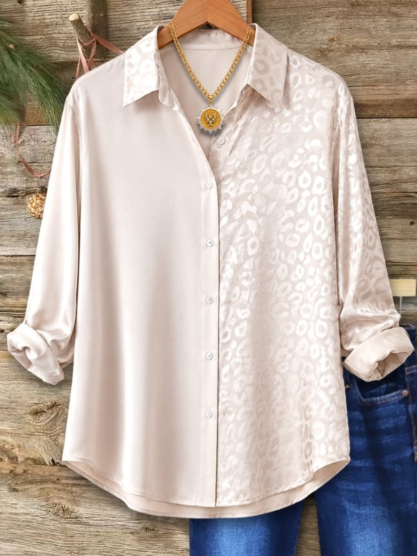 Leopard Jacquard Colorblock Satin Shirt