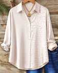 Leopard Jacquard Colorblock Satin Shirt