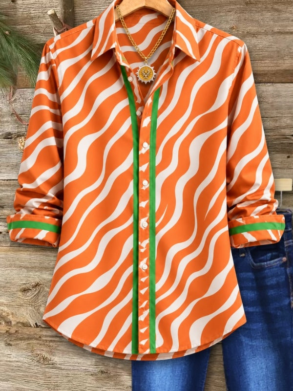 Wavy Stripe Button-Up Shirt