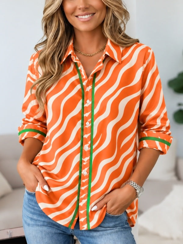 Wavy Stripe Button-Up Shirt