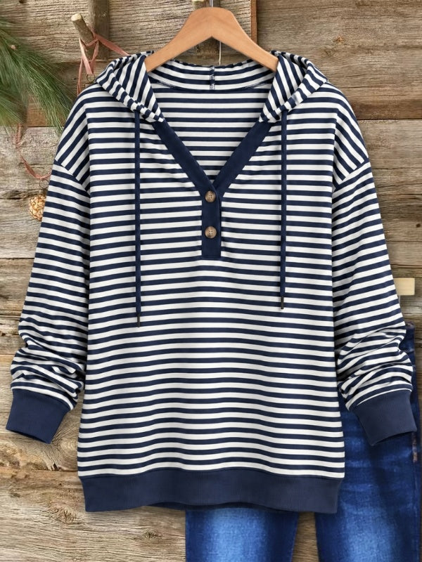 Striped Henley Hoodie Tunic