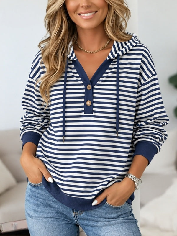 Striped Henley Hoodie Tunic