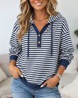 Striped Henley Hoodie Tunic