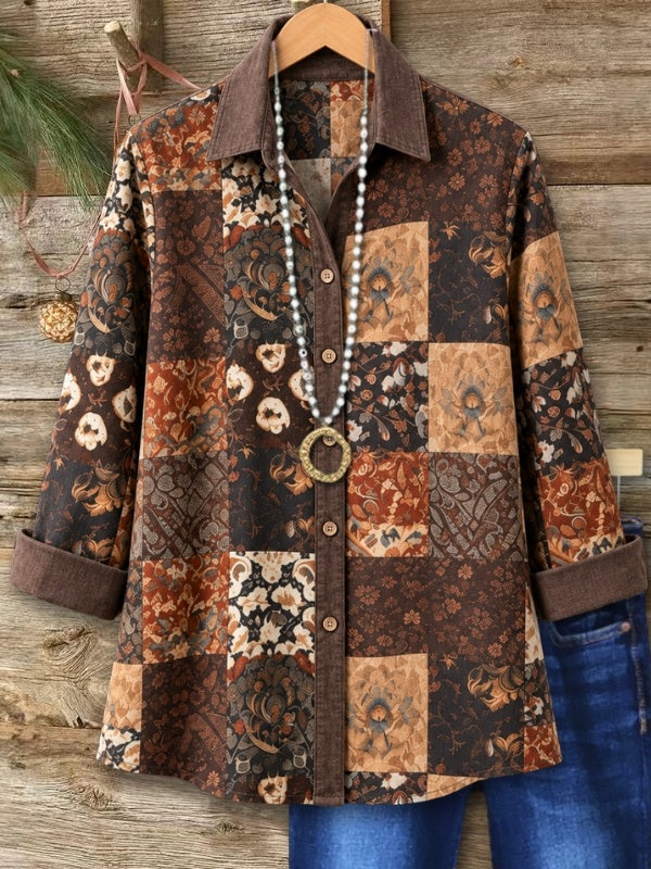Floral Print Patchwork Button-Up Tunic