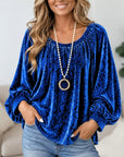 Abstract Print Velvet Balloon Sleeve Babydoll Top