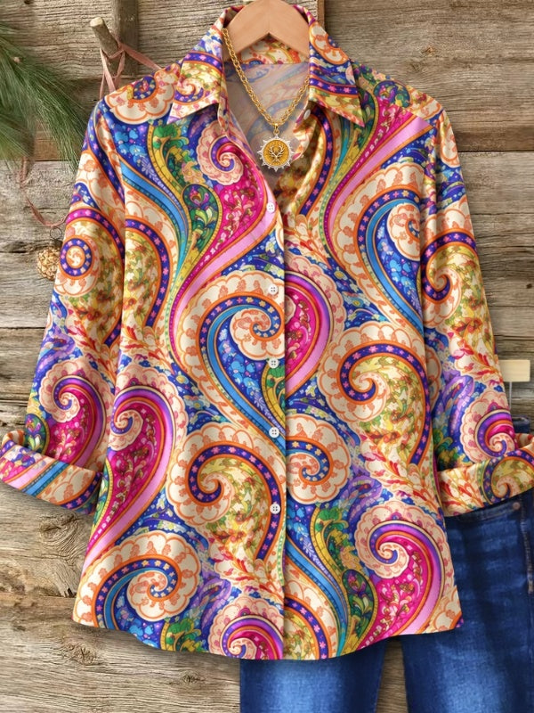 Paisley Print Button-Up Tunic Shirt