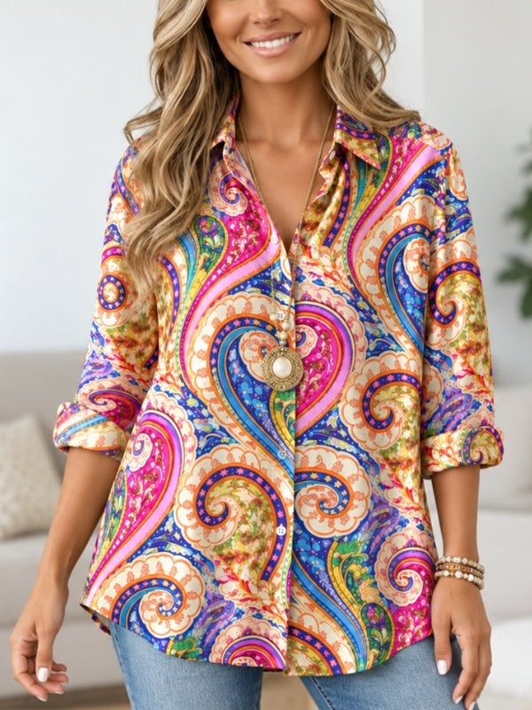 Paisley Print Button-Up Tunic Shirt