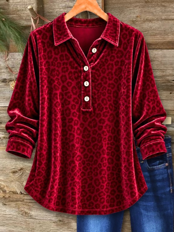 Leopard Velvet Henley Collar Tunic