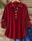 Leopard Velvet Henley Collar Tunic