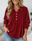 Leopard Velvet Henley Collar Tunic