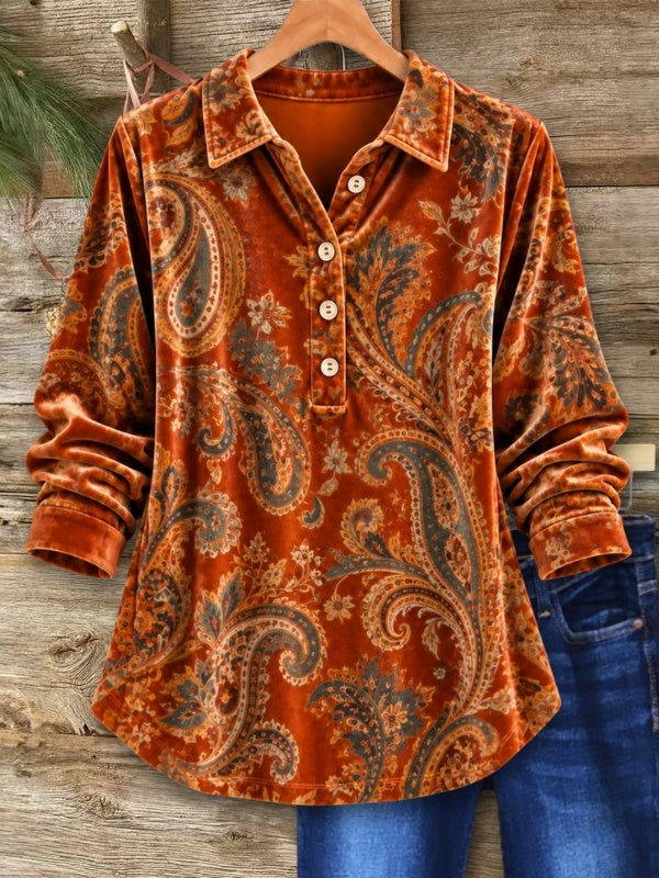Paisley Velvet Henley Collar Tunic