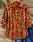 Paisley Velvet Henley Collar Tunic