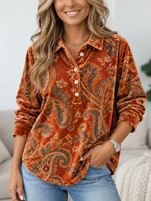 Paisley Velvet Henley Collar Tunic