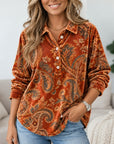 Paisley Velvet Henley Collar Tunic