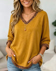 Leopard Trim V-Neck Relaxed Top