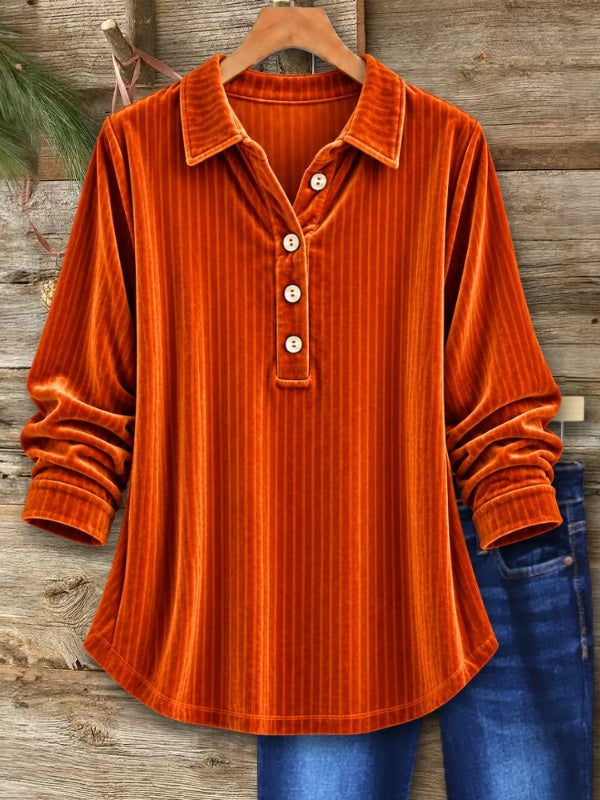 Striped Velvet Collared Henley Top
