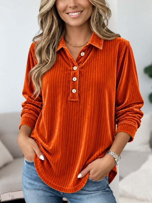 Striped Velvet Collared Henley Top