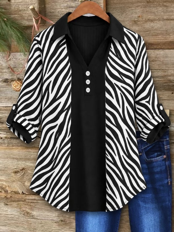 Zebra Print Patchwork Roll-Tab Tunic