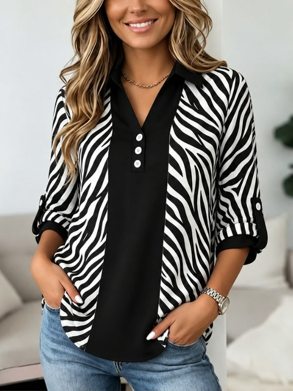 Zebra Print Patchwork Roll-Tab Tunic