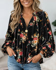 Floral Print Velvet Balloon Sleeve Blouse