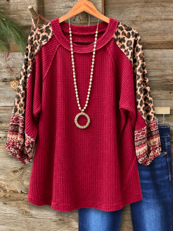 Leopard Patchwork Waffle Knit Tunic