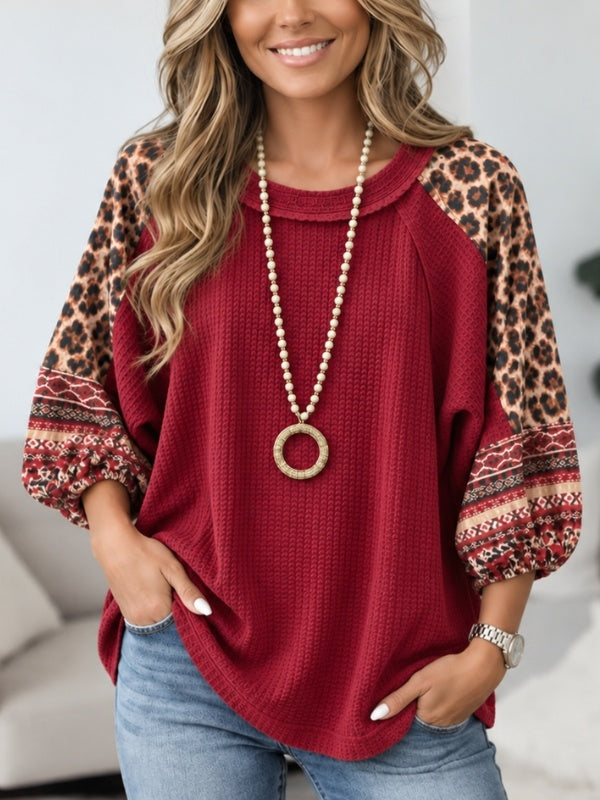 Leopard Patchwork Waffle Knit Tunic