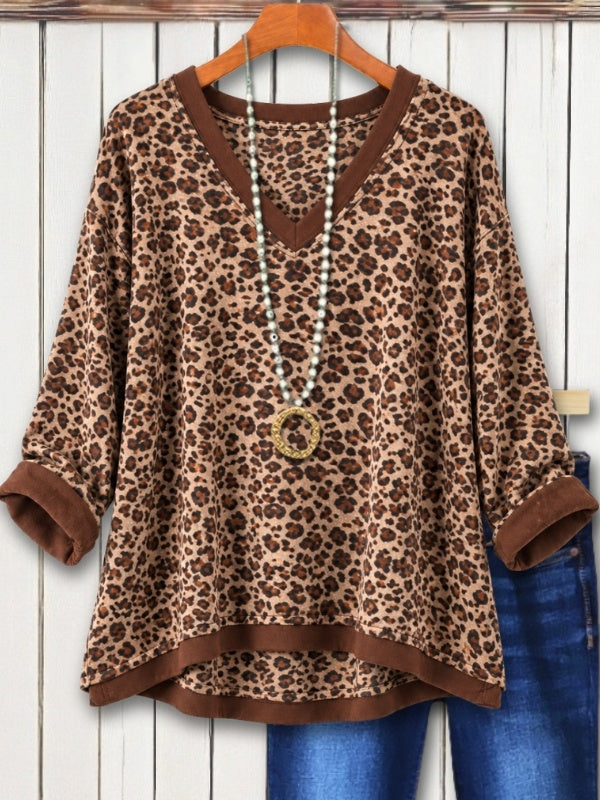 Leopard Print V-Neck Relaxed Tunic Top