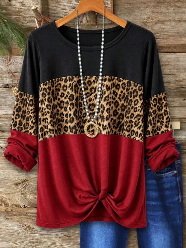 Leopard Patchwork Twist Front Top