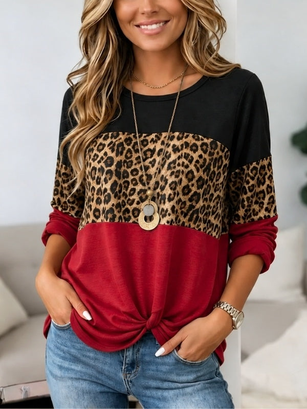 Leopard Patchwork Twist Front Top