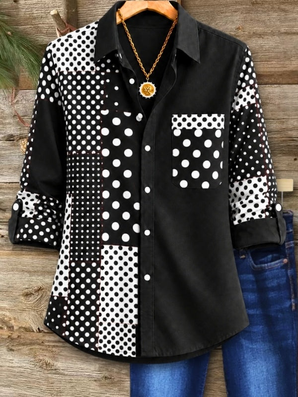 Polka Dot Patchwork Button-Up Shirt