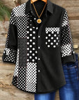 Polka Dot Patchwork Button-Up Shirt