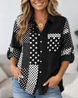 Polka Dot Patchwork Button-Up Shirt