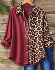 Striped Leopard Patchwork Button-Up Shirt