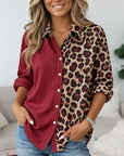 Striped Leopard Patchwork Button-Up Shirt