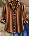 Leopard Trim Satin Button-Up Shirt
