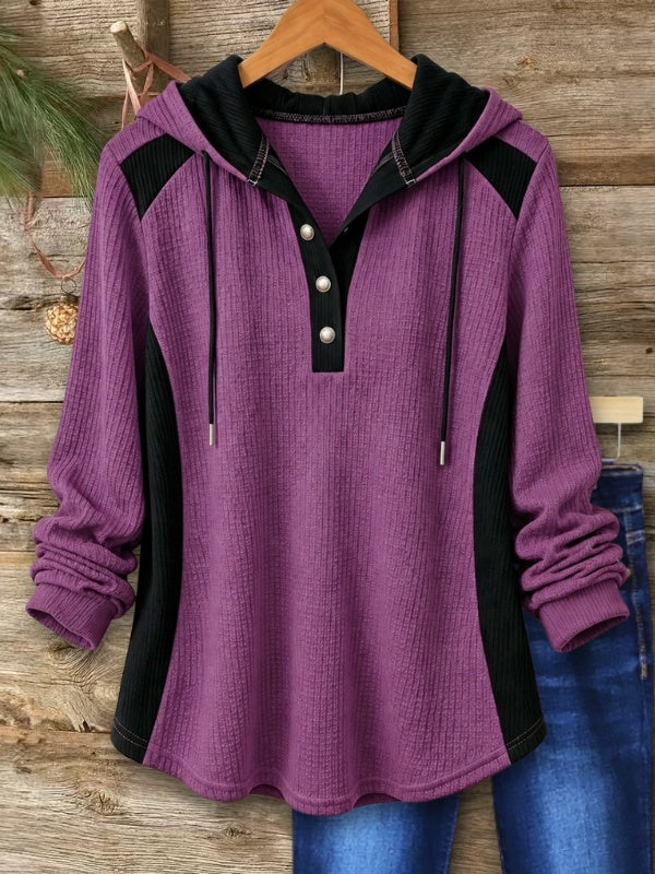 Waffle Knit Contrast Hooded Tunic
