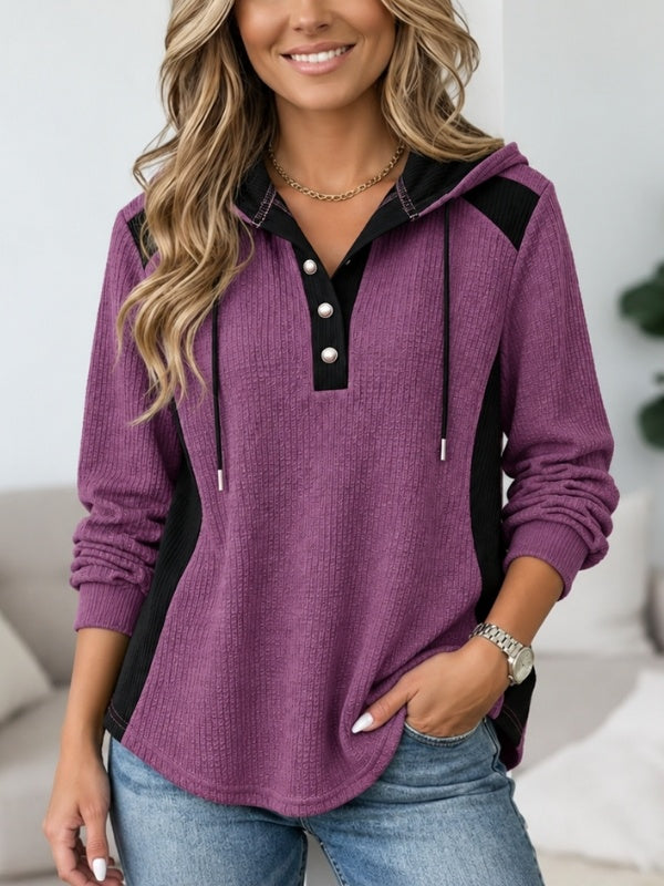 Waffle Knit Contrast Hooded Tunic