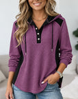 Waffle Knit Contrast Hooded Tunic