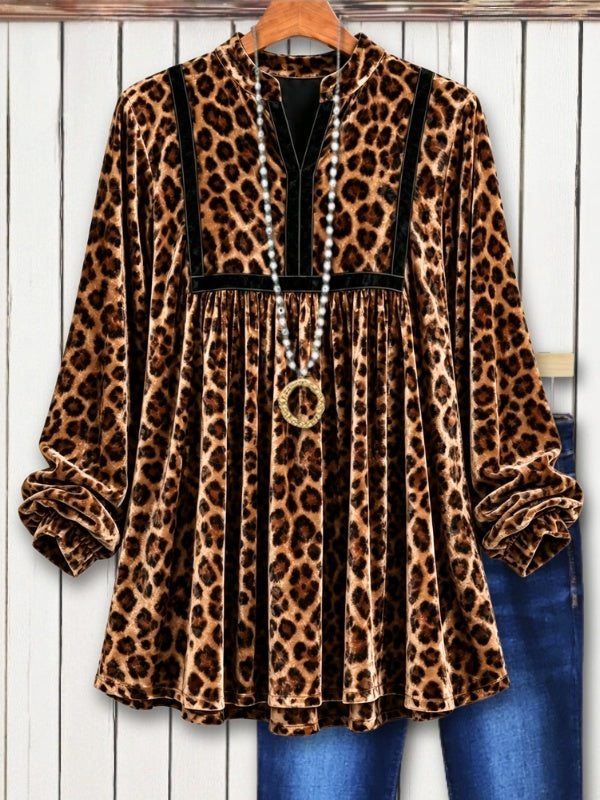 Leopard Print Velvet Babydoll Top