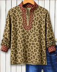 Leopard Print Polka Dot Zip-Neck Tunic