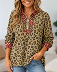 Leopard Print Polka Dot Zip-Neck Tunic