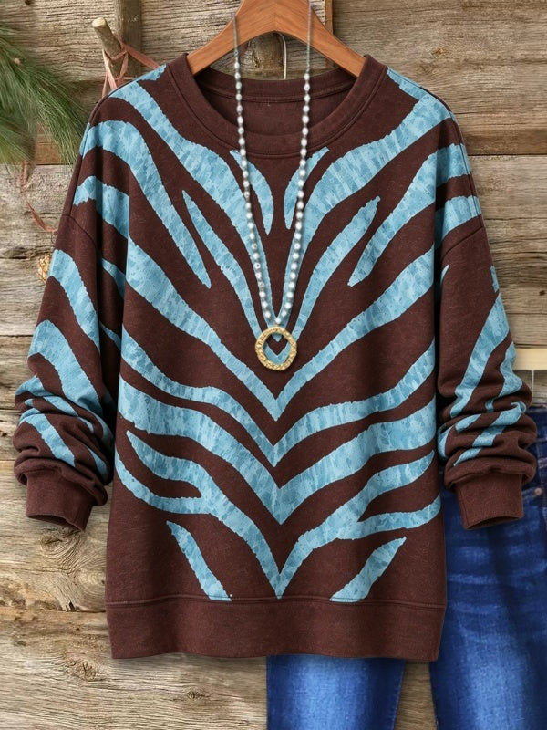 Zebra Print Crew Neck Relaxed Sweatshirt