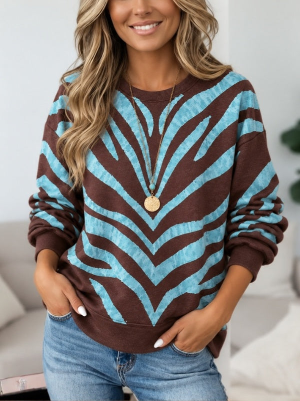 Zebra Print Crew Neck Relaxed Sweatshirt