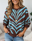 Zebra Print Crew Neck Relaxed Sweatshirt